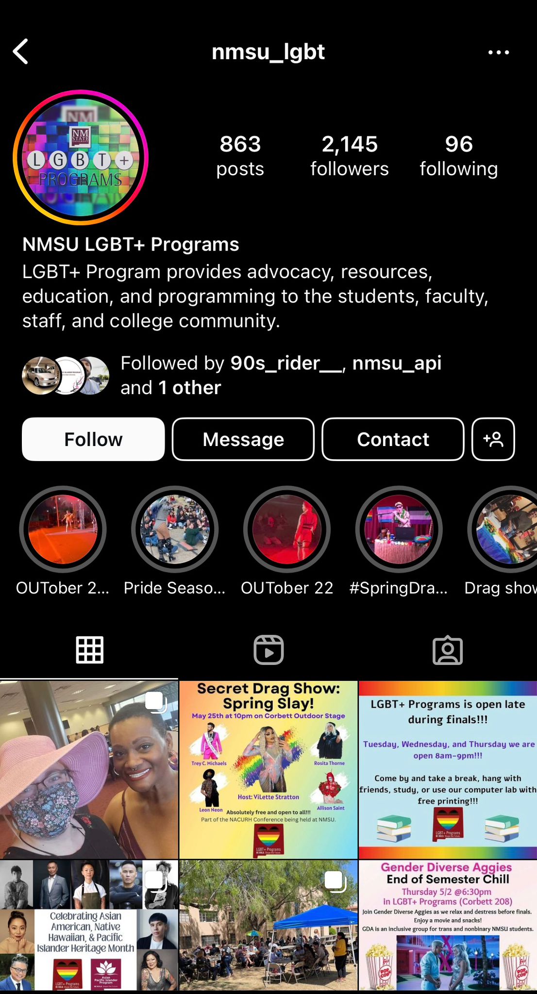 A picture of an Instagram Post from LGBT+ Program's Instagram Handle